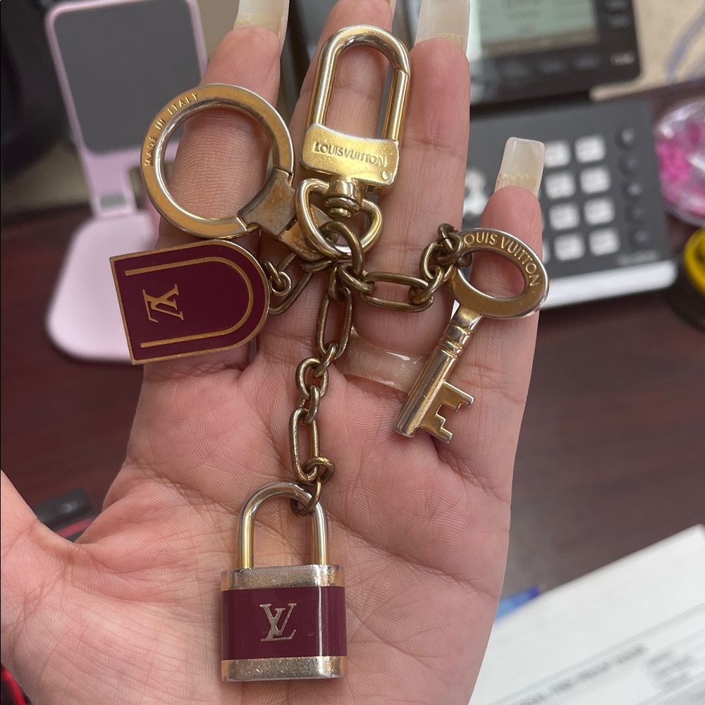 Louis Vuitton Burgundy and Gold Keychain
